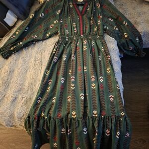 Umgee Green Floral-Print Maxi Dress with Multicolor Accents